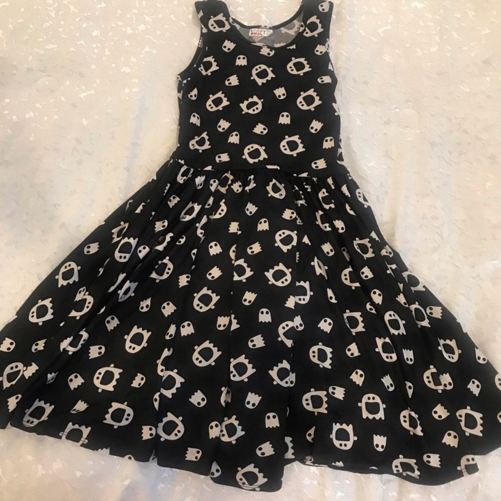 Girls Black and White Ghost Print Sleeveless Dress NWOT Size 8/10